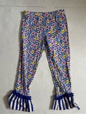 Rare Editions Floral Leggings in Blue, Yellow, Pink Girls size 5 Ruffle Hem